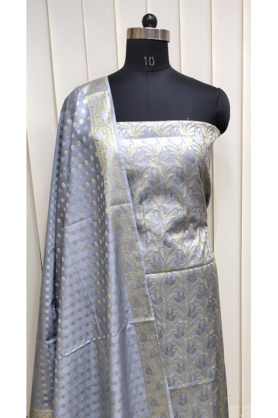 All Over Banarasi Butta Weaving Work Design Slate Kathan Silk Suit Fabric Set (SF3)